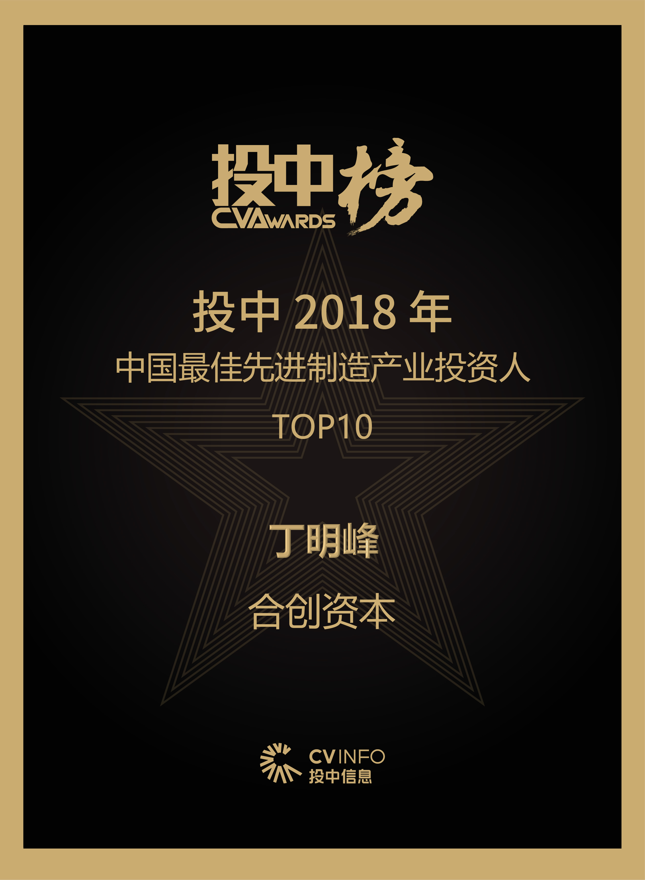 合创捷报 | 合创资本董事长丁明峰荣登“投中2018年中国最佳先进制造产业投资人TOP10”榜单